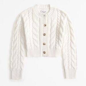 Abercrombie & Fitch Women's Cable Short Cardigan Sweater - Cream- Size M